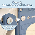 XJD 5 in 1 Toddler Slide, Kids Slide for Toddlers Age 1-3, Outdoor Indoor Playset for Toddlers with Basketball Hoop and Ball, Storage Space and Non-Slip Steps Telescope (Blue)