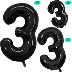 GOER Black Foil Balloons Number 3,Huge Number Balloons for 3rd Birthday Party Supplies Anniversary Decorations (3 pcs,42 inch,32 inch,16inch)
