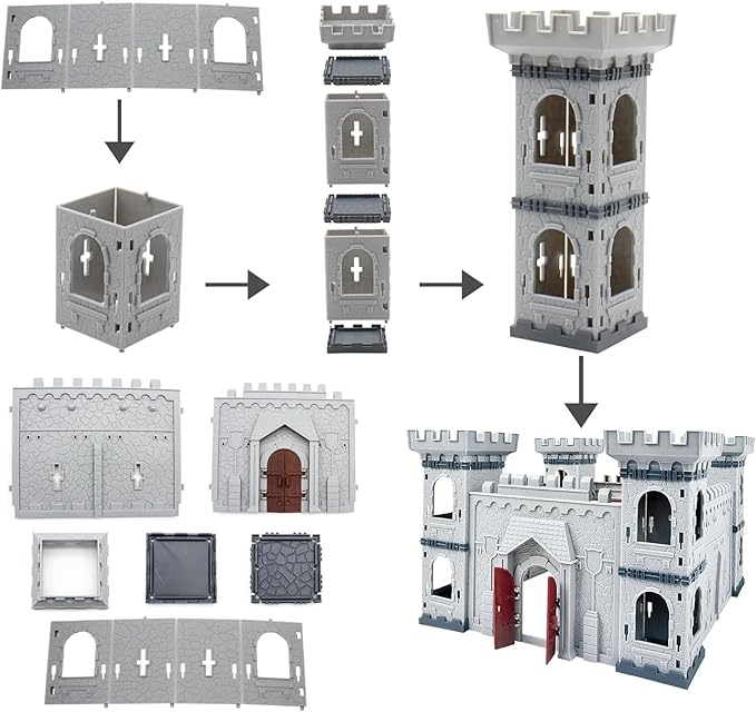 310pcs/set Medieval Pirates Theme Castle Knights Action Figure Toy Army Playset with Castle, Toy Soldier, Catapult, Siege Crossbow, Treasure Chest (Pirates Themed Castle Set)