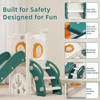 KORIMEFA 7 in 1 Toddler Slide, Kids Slide for Toddlers Baby 1-3 Years Old, Indoor and Outdoor with Basketball Hoop & Golf Set, Plastic Slides for Kids Easy Assembly, Green