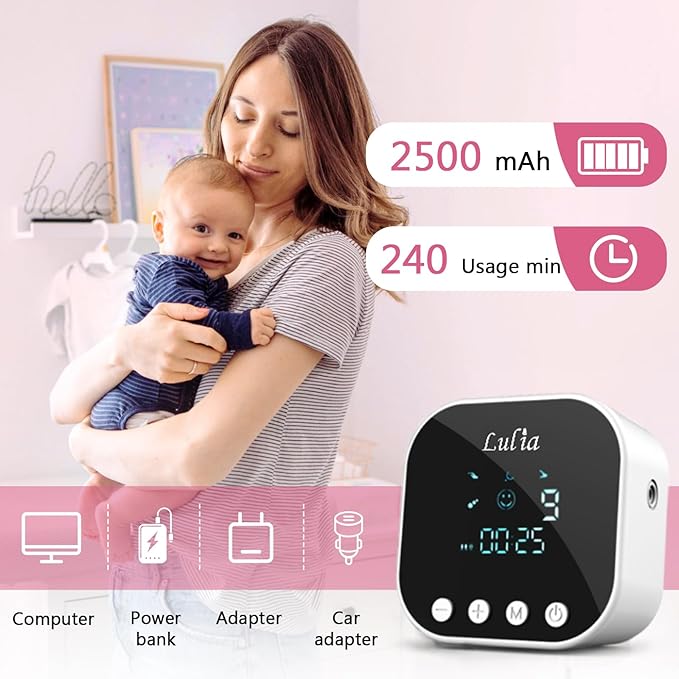 Lulia Double Electric Breast Pump, Breastfeeding Pump 4 Modes & 9 Levels, Low Noise, Anti-Backflow & LED Display, BPA Free, Portable Breast Pumps with 10 Breastmilk Storage Bags and 24mm Flange