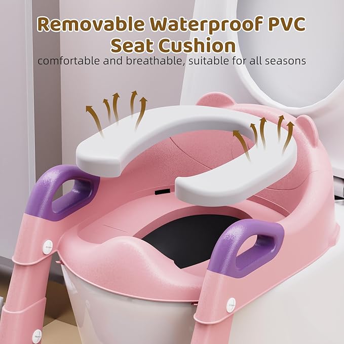Potty Training Seat, 3-in-1 Toddler Toilet Seat with Step Stool Ladder, Splash Guard Anti-Slip Pad, Foldable Potty Chair with Soft Cushion for Toddler Kids Boys Girls