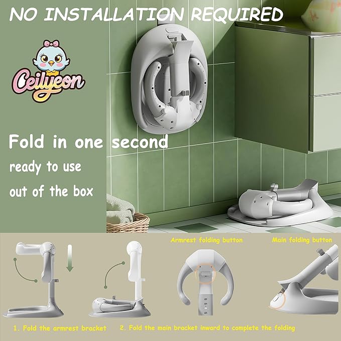 Baby Bath Stand,Foldable & Adjustable 5 Levels Infant Bath Seat,Upgraded Bath Shower Standing Support for Babies 6 Months & up,Non-Slip|Easy to Clean|Convenient for Travel,No Assembly Need(Grey)