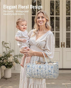 Blissful Diary Floral Diaper Caddy Organizer, Stylish Nursery Storage Basket, Gift for Baby Shower, Baby Registry Must Have, Newborn Essentials, Blue Floral