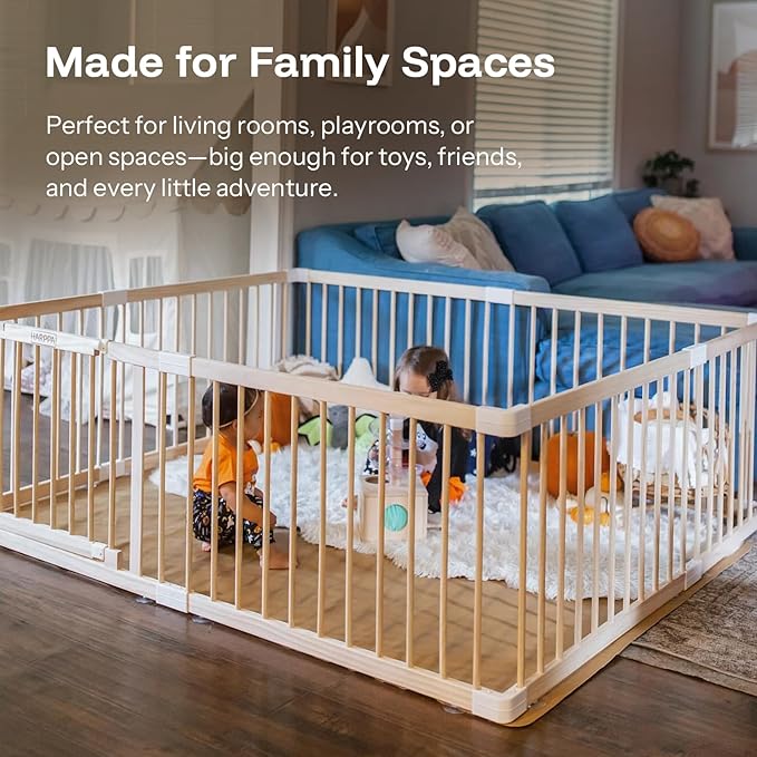 HARPPA Baby Gate Playpen Wooden Playpen for Babies and Toddlers Large Play Yards Baby Fence Play Area 60 x 71.5 x 24 inch