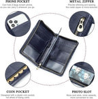 CONTACTS Passport Wallet Leather Family Passport Holder for 4 Travel Documents Organizer RFID Blocking Zipper Blue Card Wallet with 13 Card Slot