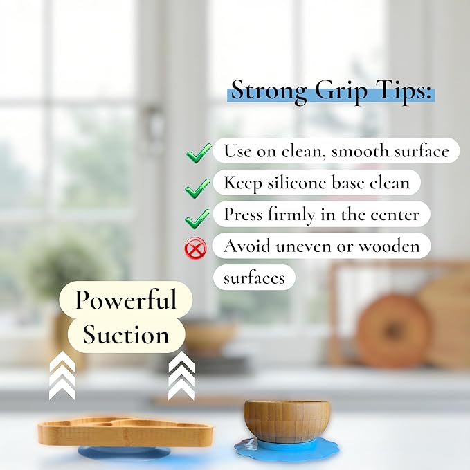 Bamboo Suction Plate and Bowl Set for Babies 7 Feeding Essentials Baby Led Weaning Supplies BPA Free Eco-Friendly (Blue)