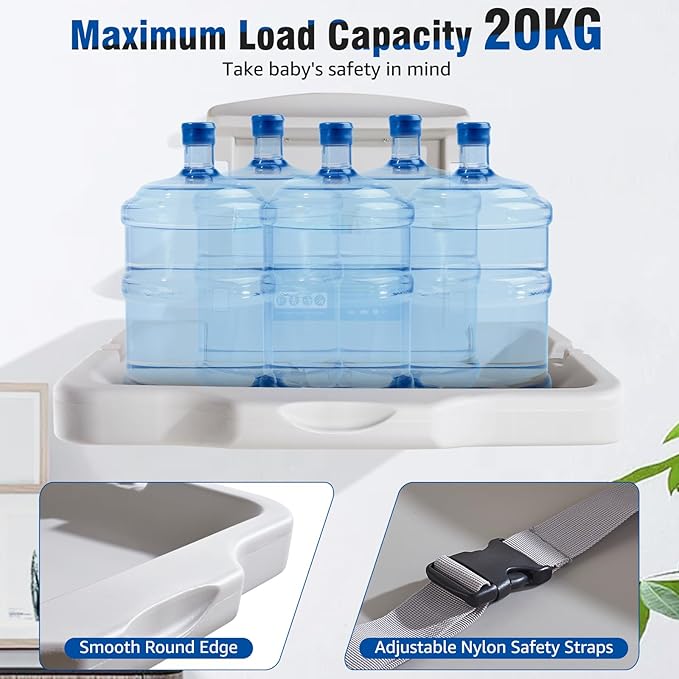 Baby Changing Station Wall Mounted, Fold Down Baby Changing Table, Commercial Diaper Changing Station, Nappy Changing Table with Safety Strop and Door Sign, Space-Saving