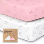 KeaBabies 2-Pack Organic Crib Sheets for Boys, Girls - 52x28 Fitted Crib Mattress Sheet Neutral, Breathable Jersey Cotton Cover for Baby Bed, Toddler Mattress, Soft & Cute Prints (ABC Land Rose)