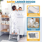 Orzbow 2-IN-1 Potty Training Toilet Seat with Step Stool for Toddler, Stability Training Potty Seat for Kids Boys Girls with Splash Guard and Anti-Slip Pad, Adjustable Ladder & Potty Seat Height, Grey