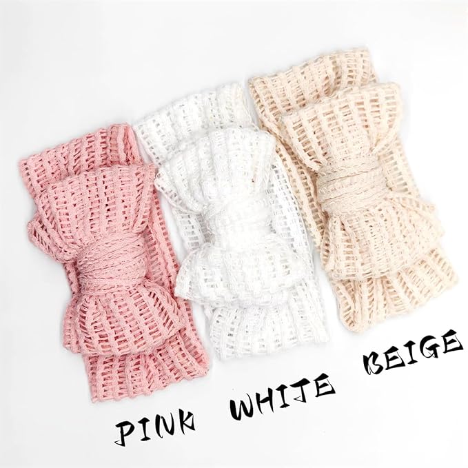 Handmade Baby Headbands Stretchy Waffle Hair Bands with Bows for Newborn Infant Baby Toddler Girls Headwrap Hair Accessories (STYLEA-02, MEDIUM)
