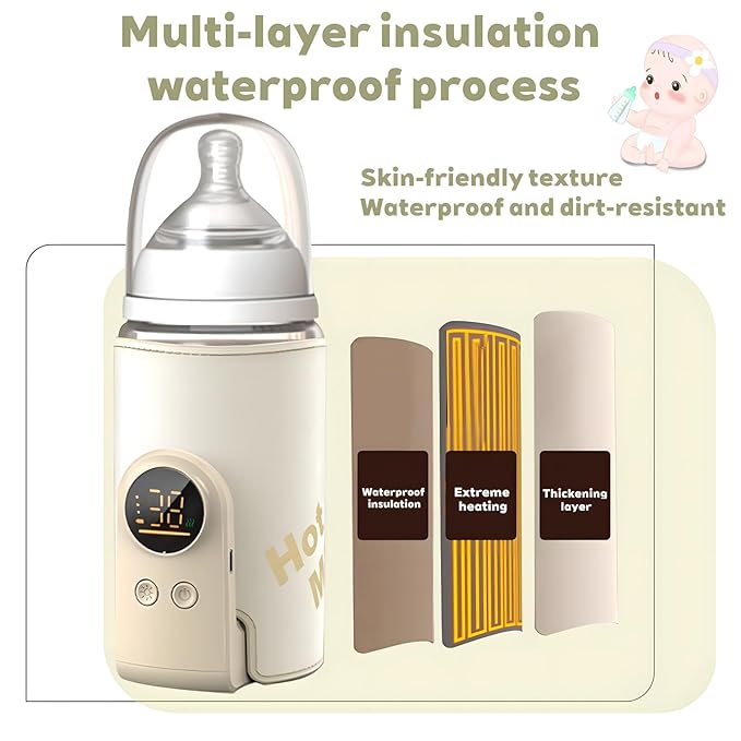 Portable Bottle Warmer for Breast Milk & Water, Portable Milk Warmer for Travel Portable Bottle Warmer with Fast Heating & Long Battery Life to Meet Your All-Day Needs (8000 mAh)