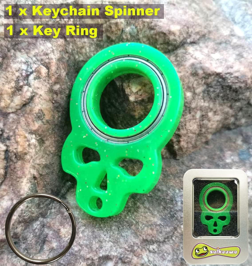 Skull Keychain Spinner,Glow Fidget Keychain,Spinning Keychain Fidget, Fidget Spinner Keychain Toys for Keys (Green)