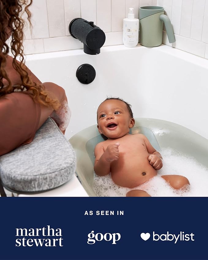 Lalo Bathtime Starter Kit - Modern Baby Bathtub, Rinse Cup & Spout Cover Bundle, Safe & Clean Design for Newborns, Minimalist Design, Easy to Clean, 25.3 x 18 x 7.7 in, 10 lb - Sage