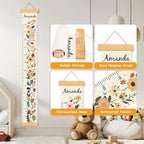 Personalized Name Growth Chart Wall Decor for Kids – Canvas Removable Height Chart Measuring Ruler 59" x 7.9" (Flowers)