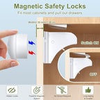 Child Safety Magnetic Cabinet Locks 4 Pack-AOSITE Baby Proofing Magnetic Drawer Locks for Kitchen with Adhesive No Drilling or Screws Fixed, Baby Safety Cabinet Locks