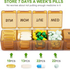 BUG HULL Weekly Pill Organizer Large 2 Packs, Extra Large Travel Pill Organizers, Pill Box 7 Day, Travel Pill Case, Medicine Pill Organizer for Vitamins, Supplements and Medications (Brown+White)