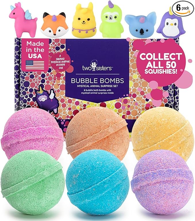 Mystical Bath Bombs for Girls and Boys with Surprise Toys Inside (6 Pack) - Large Bubble Bath Bombs for Kids - Fruity Scents, Fizzies, Made in USA, Mystic Animal - Ideal Holiday Gift by Two Sisters