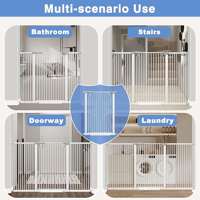 40.5" Extra Tall Baby Gate for Stairs, 29.6"-40.5" Extra Wide Dog Gate Indoor for The House, Auto Close Pressure Mounted Safety Child Toddler Gate, Pet Gate for Doorways Kitchen, White
