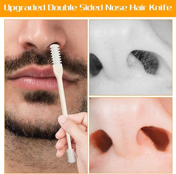 12 Pcs 2-in-1 Nasal Hair Cutter, Double Sided Manual Nose Hair Trimmer with Soft Cleaning Brush Head Portable 360° Rotating Upgrade Nose Hair Knife for Women Men (Cream)