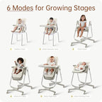 6 in 1 Convertible High Chairs for Babies and Toddlers,Portable High Chair with Dishwasher Tray and 4 Wheel,Booster Seat for Dining Table,Foldable Toddle and Baby Feeding Highchair (White)