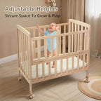 Baby Bassinets Bedside Sleeper - Portable Pine Wood Bedside Bassinet,6 Heights Small Mini Crib with Mattress,Space-Saving Design Baby Crib for Newborns 0-12 Months,Unpainted