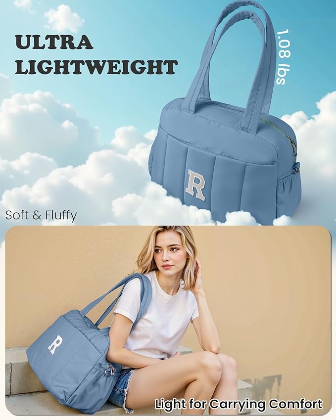 Birthday Present-Initial Duffle Bag, Yoga Bags for Women，Overnight Bag with Wet Pocket，Lightweight Work Bags Personalized Gym Tote with Makeup Pouch