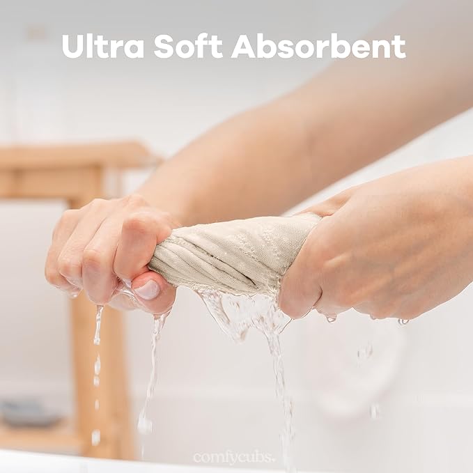 Comfy Cubs Muslin Baby Washcloths 6 Pack - Soft 6-Layer Cotton Wash Cloths for Sensitive Skin - 10"x10" Large, Gentle, Absorbent Infant Essentials for Newborn and Toddlers - Sand