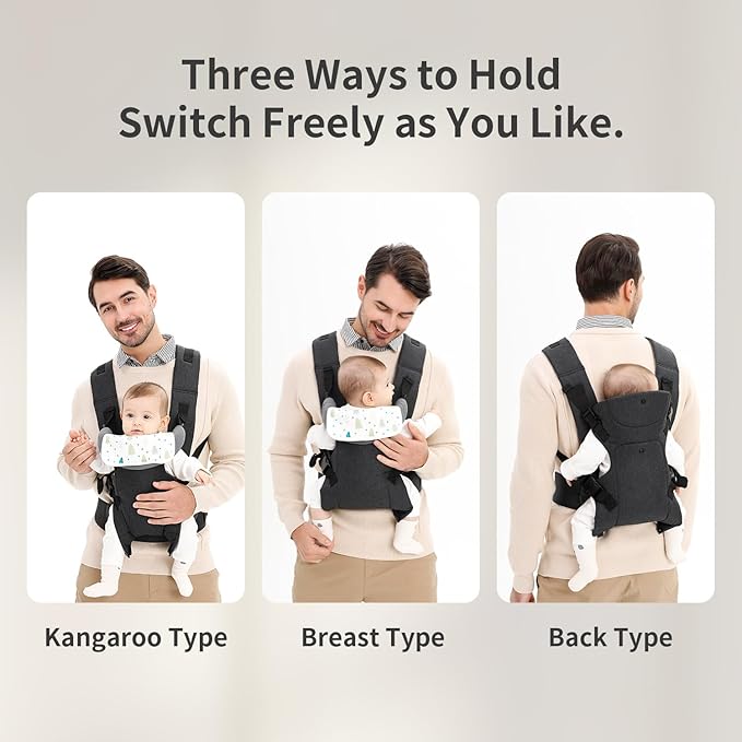 Baby Sling Carrier,4-in-1 Ergonomic Baby Backpack Front Carrier,Newborn to Toddler Wrap Lightweight Adjustable Baby Sling,Black