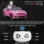 12V 7Ah Kids Electric Ride on Car, Licensed Dodge Charger SRT Hellcat, Battery Powered 4-Wheels Toy Car Electric Vehicle for Kids with Remote Control, 3 Speeds, LED Lights, Music (Pink)