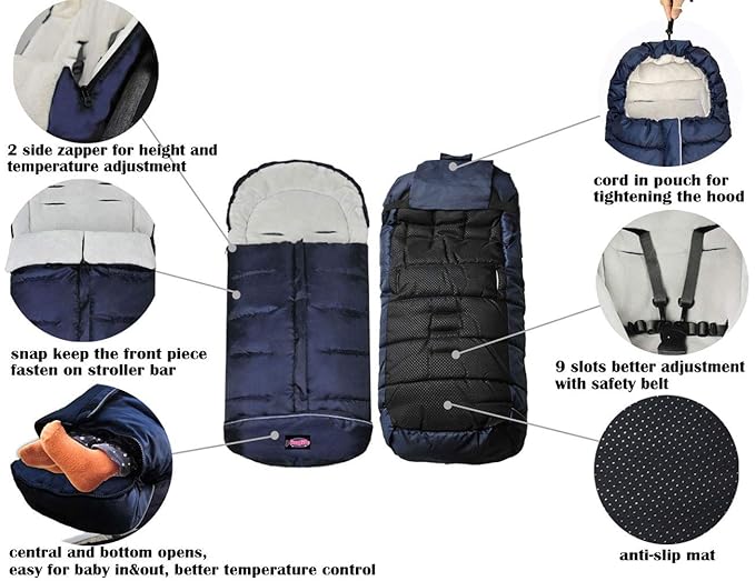 Go 3 Seasons Universal Stroller Footmuff, Warm Winter Bunting Bag for Toddler, Waterproof Sleeping Bag, Anti-Slip Height Adjustable, Winter Blanket