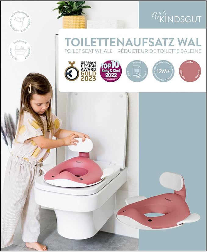 Kindsgut Potty Training Seat in whale design, designed in Germany, suitable for all toilet shapes non-slip toilet seat, Dusty Pink