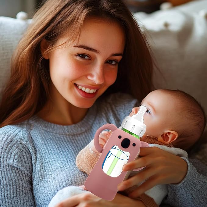 BUSOHA 3 Pack Koalas Silicone Sleeves for Dr. Brown's Glass Baby Bottles - Drop Protection Baby Bottle Sleeves Compatible with Dr Brown Newborn Glass Bottles with Silicone Handles,4 oz