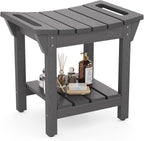 Waterproof Shower Bench, Poly Lumber Shower Stool for Shaving Legs, Shower Chair Seat with Storage Shelf and Handles, Bathroom Bench for Inside Shower, Non-Slip (Grey)