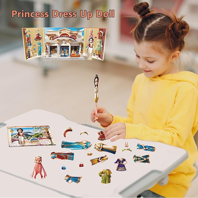 Yuzee Paper Dolls Stickers - Magnetic Dress Up Dolls for Girls - Toddler Travel Toys - 1 Paper Doll and 33 Clothing Accessories with 3D Magnetic Game Scene, Foster Creativity and Imagination
