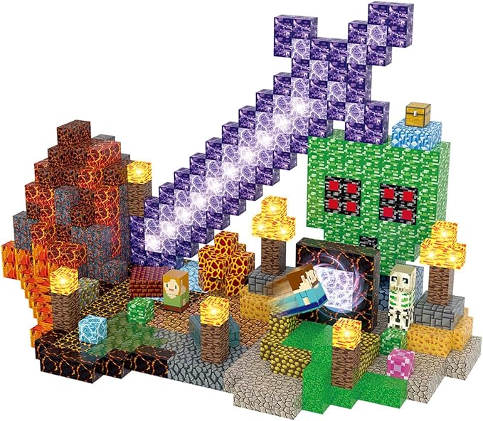 Magnetic Blocks Building Toys Set, Magnetic Building Blocks STEM Construction Toys, 3D Sword Light Up Magnet Cubes Montessori Sensory Stacking Toy for Toddlers Age 3 4 5 6 7 8