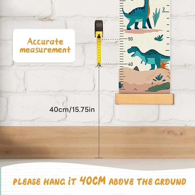 Customize Name Canvas Growth Chart for Kids, Dinosaur Unisex Kids Room Wall Decor, Measuring Height Chart, Wall Tape with Height Chart for Kids, Foldable Height Tracker, Lightweight