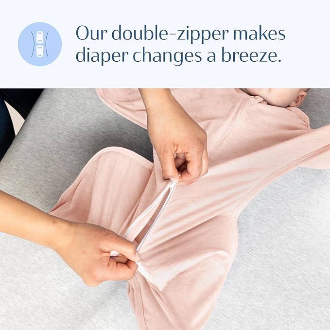 SleepingBaby Zipadee-Zip Transition Swaddle - Cozy Baby Swaddling Blanket with Zipper Convenience - Roomy Wearable Blanket for Easy Diaper Changes - 12-24 Month - Ballet Pink Heather