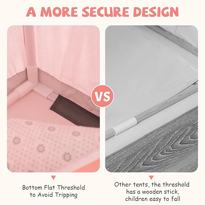 INFANS Kids Play Tent with Washable Mat Star Light Windows, Anti-Trip Large Playhouse Toys for Children Boys Girls, Indoor Outdoor Princess Tents Castle for Toddlers (Pink)