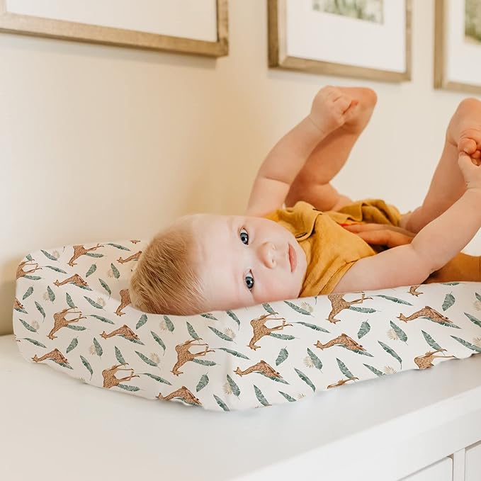 Stretchy Changing Pad Covers BROLEX Changing Table Cover for Baby Boys Girls,2 Pack Jersey Knit,Giraffe Leaf