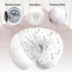 LAT Nursing Pillow for Breastfeeding,100% Cotton Removable Cover,Ergonomic Breast Feeding Pillows for Mom and Baby,Machine Washable(Giraffe & Elephant)