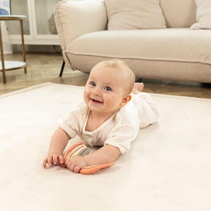 Premium Baby Playmat for Floor 80" x 110" Beige – Cloudsoft Coral Velvet Memory Foam Rug for Crawling – Non-Slip, Water-Resistant, Non-Toxic, Easy-Care Muscle Mat – Thick Play Mat for Baby