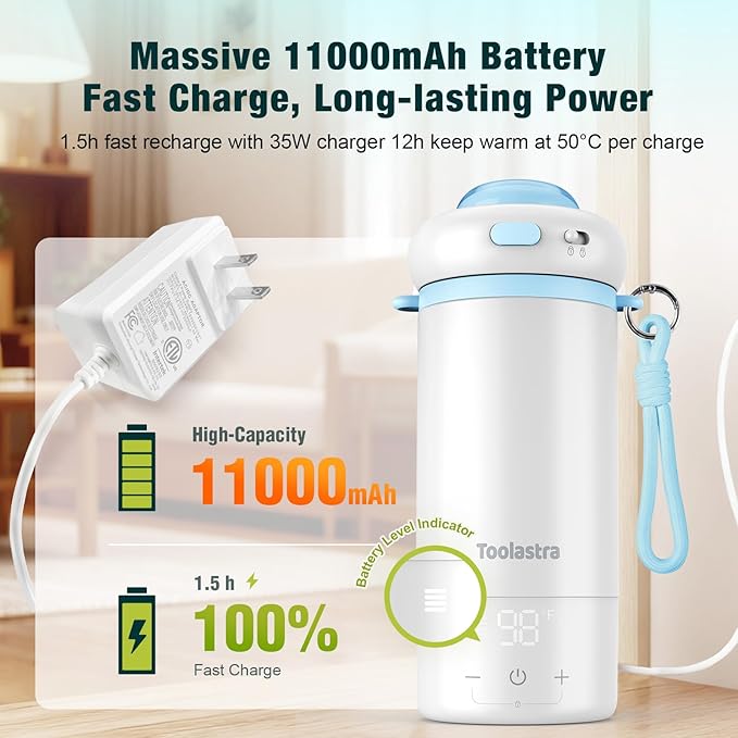 Portable Bottle Warmer for Baby on The Go, 16.91oz 100% Faster Heating & Precise Temperature Control, Leak-Proof Design, Child Safety Lock, Ideal for Travel, Formula & Breast Milk Warmer