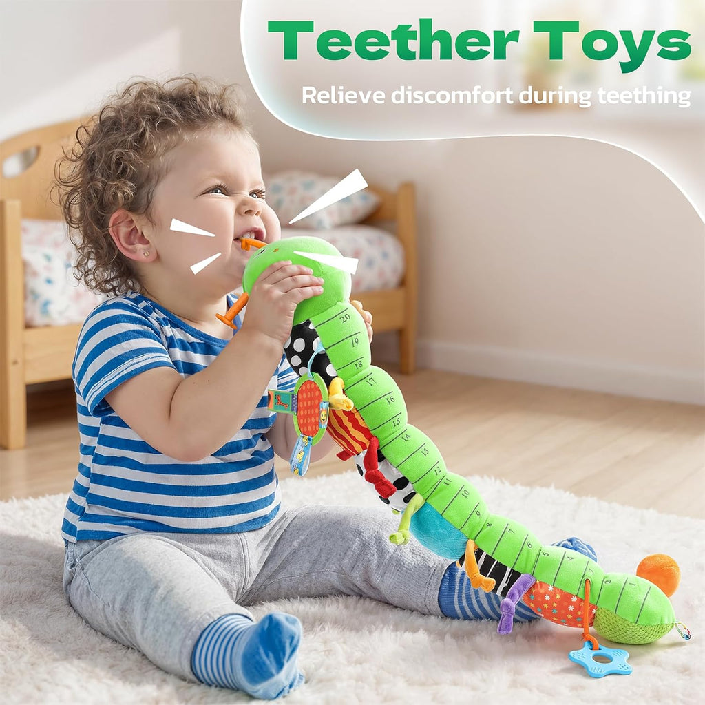 HEMRLY Baby Toys for 0-6 Months, Musical Plush Caterpillar Infant Sensory Toy with Baby Mirror&Crinkle Rattle,Pull String,Teething Toys, Tummy Time Newborn Gifts for 0-3-6-12 Boys Girls - Green Branch