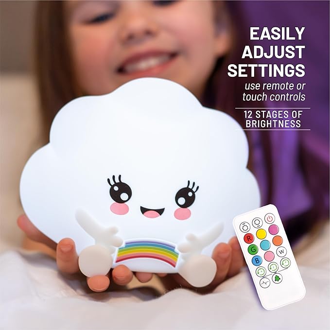 Lumipets Remote Control Silicone Night Light for Kids - Cloud Design with 9 Soft Colors & Sleep Timer - Rechargeable, Battery-Operated Lamp for Bedroom | Baby Nursery, Toddler, Girls, Boys