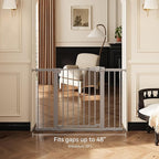 Babelio Metal Baby/Pet Gate, 29-48'' Auto Close Easy Install, Extra Wide Walk Thru for Child Safety, Pressure Mounted Dog Door for Doorways & Stairs, with Y Spindle Rods, Grey