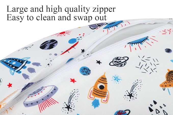 Nursing Pillow Cover Set 3 Pack Nursing Pillow Slipcovers for Moms Breastfeeding Moms, Ultra-Soft Stretchy Fit Standard Nursing Pillows Rocket Satellite,Car & Bus