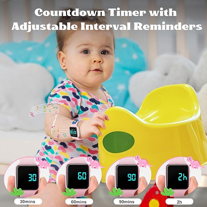 Potty Training Watch for Toddlers with Countdown, Magnetic Charging, Flashing Lights, Fun Music or Vibration Alerts - Waterproof Interactive Toilet Training Reminder for Boys & Girls Ages 2-9