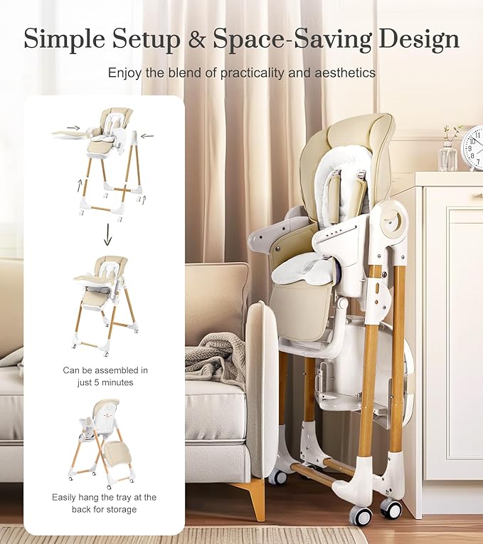 Mallify Convertible High Chairs for Babies and Toddlers, Height Adjustable Baby High Chair, High Chair with Removable Tray, Adjustable Backrest, Portable Baby Dinning Chair with Lockable Wheels