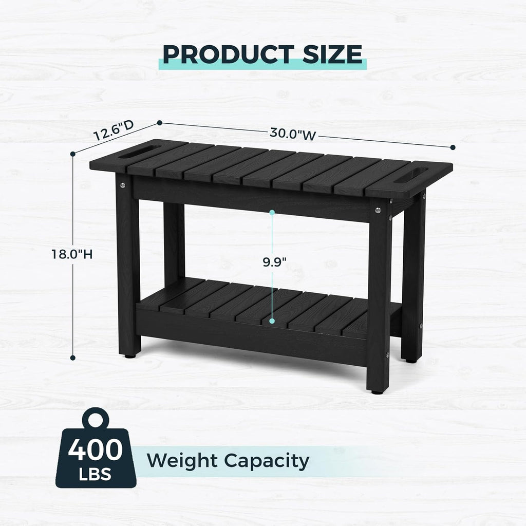 30" Shower Bench, Waterproof Poly Lumber Shower Stool for Shaving Legs, Shower Chair Seat Holds up to 400lbs, Bathroom Bench for Inside Shower, Non-Slip (Black)